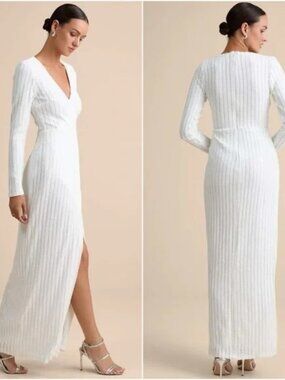 Lulus Love Lasts Forever White Sequin Long Sleeve Maxi Dress